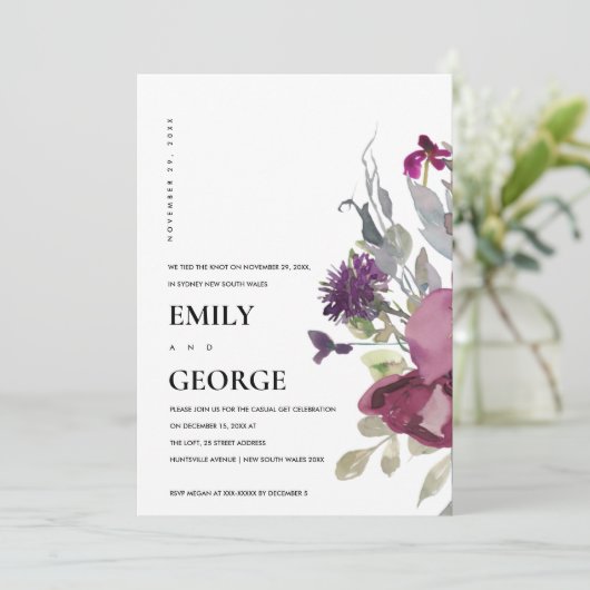 ZACHTE PAARSE LILA FLORAAL WE HEBBEN DE KNOT INVIT BEDANKKAART (Staand voorkant)