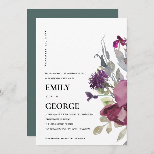 ZACHTE PAARSE LILA FLORAAL WE HEBBEN DE KNOT INVIT BEDANKKAART (Voorkant / Achterkant)