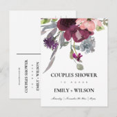 ZACHTE PAARSE LILA WATERVERF FLORAL COUPLES SHOWER UITNODIGING BRIEFKAART (Voorkant / Achterkant)