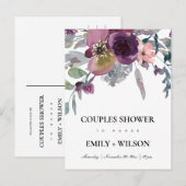ZACHTE PAARSE LILA WATERVERF FLORAL COUPLES SHOWER UITNODIGING BRIEFKAART (Voorkant / Achterkant)