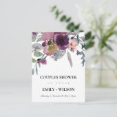 ZACHTE PAARSE LILA WATERVERF FLORAL COUPLES SHOWER UITNODIGING BRIEFKAART (Staand voorkant)