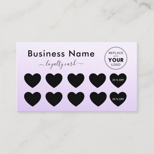 Zachte Paarse Ombre Voeg een minimale Logo korting Klantenkaartje (Voorkant)
