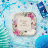 Zachte Paarse Roze Waterverf Bloemen 40e Verjaarda Papieren Bordje (Feest)