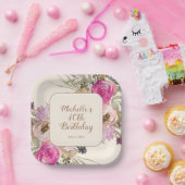 Zachte Paarse Roze Waterverf Bloemen 40e Verjaarda Papieren Bordje (Feest)