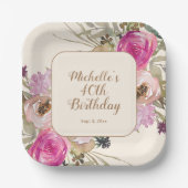 Zachte Paarse Roze Waterverf Bloemen 40e Verjaarda Papieren Bordje (Voorkant)