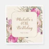 Zachte Paarse Roze Waterverf Bloemen 40e Verjaarda Servet (Voorkant)