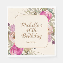 Zachte Paarse Roze Waterverf Bloemen 40e Verjaarda Servet