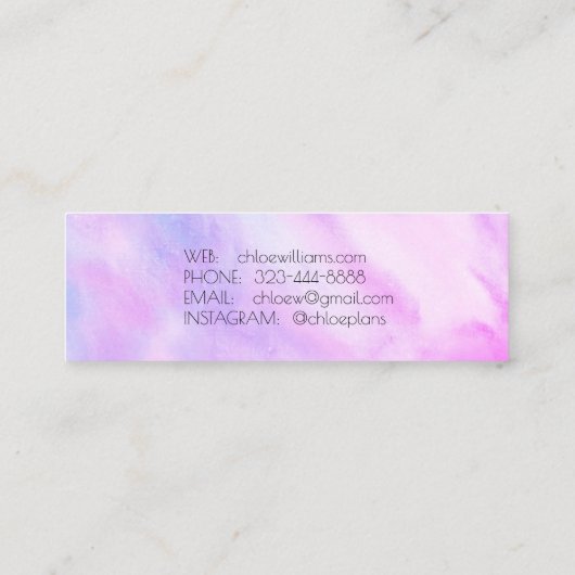 Zachte Paarse schilderende Abstracte Waterverf voo Mini Visitekaartje (Achterkant)