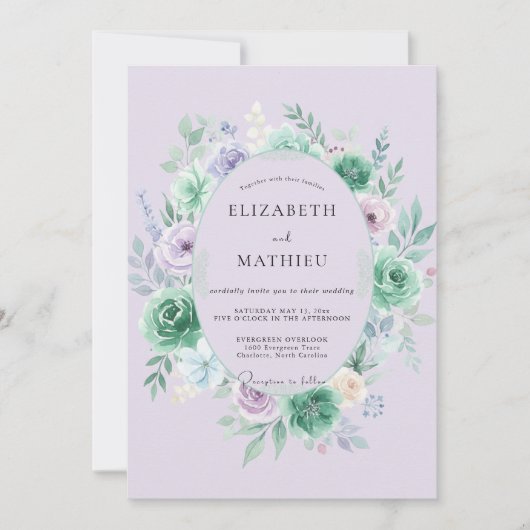Zachte Paarse Succulente Eucalyptus Bruiloft Kaart (Voorkant)