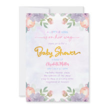 Zachte Paarse Waterverf Floral Baby Girl Shower