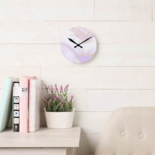 Zachte Paarse Waterverf Gouden Spetters Elegant Ronde Klok