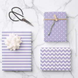 Zachte Paarse & witte strepen Polka Dot Chevron Inpakpapier Vel