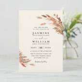 Zachte Pampas botanische boho QR-code bruiloft Kaart (Staand voorkant)