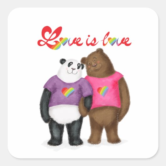 Zachte panda en bruine beer 'liefde is liefde' sti vierkante sticker (Voorkant)