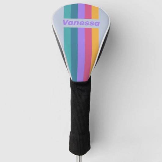 Zachte Pansy Droom Speld Gestreept met Naam Golfheadcover (Voorkant)