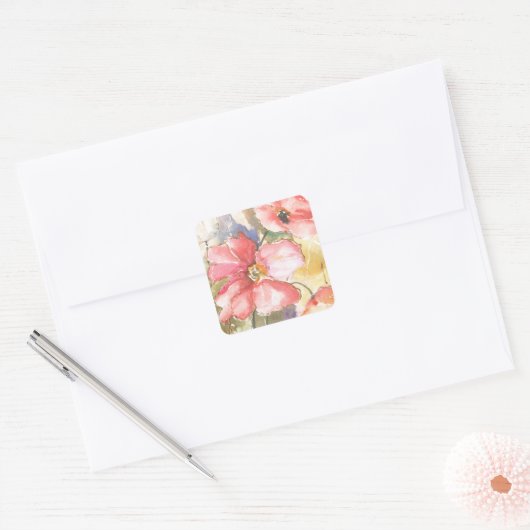 Zachte papaver I Vierkante Sticker (Envelop)