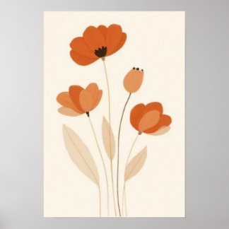 Zachte Papaverboeket | Minimalistische Bloemige Bo Poster