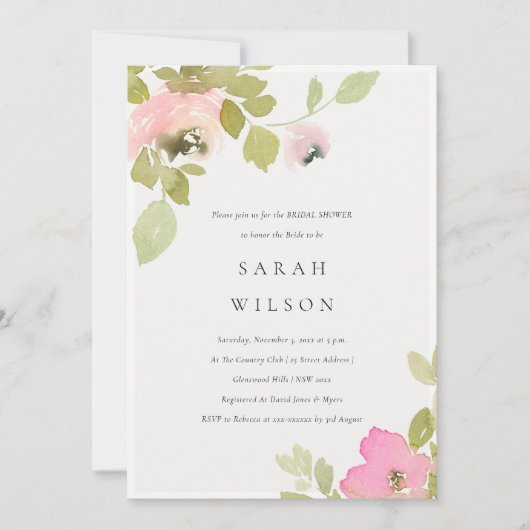 Zachte pasta Blush Roos Floral Vrijgezellenfeest U Bedankkaart (Voorkant)