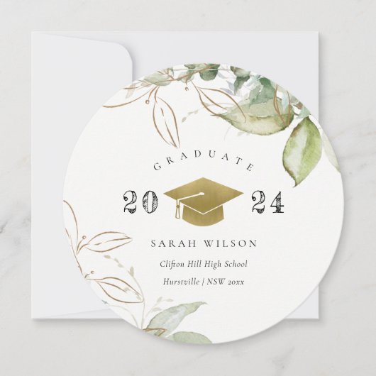 Zachte pasta Gold Green Foliage Graduage Cap Kaart (Voorkant)