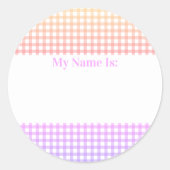Zachte pasta gradiënt Gingham Birthday Nametag Ronde Sticker (Voorkant)