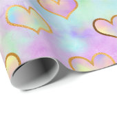 Zachte pasta-kleuren met gouden harten, opvulpapie cadeaupapier (Rol Hoek)