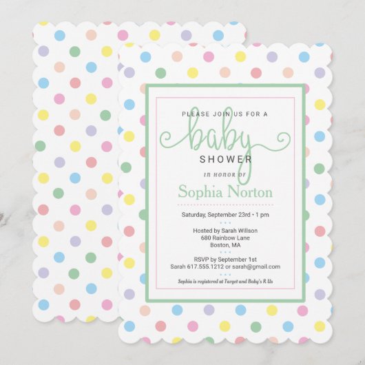 Zachte pasta poka Dots Baby shower Invitation Kaart (Voorkant / Achterkant)