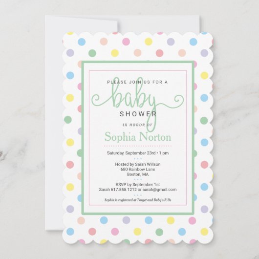 Zachte pasta poka Dots Baby shower Invitation Kaart (Voorkant)