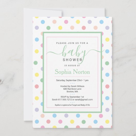 Zachte pasta poka Dots Baby shower Invitation Kaart (Voorkant)