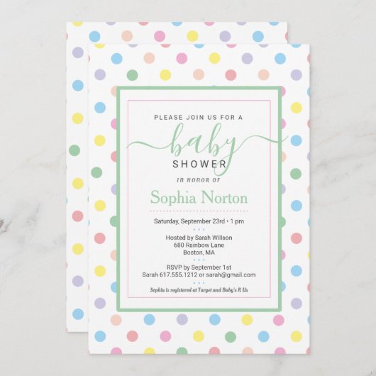 Zachte pasta poka Dots Baby shower Invitation Kaart (Voorkant / Achterkant)