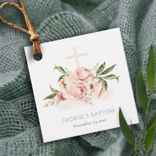 Zachte pasta's Roos Floral Cross Bunch Baptisme Bedankjes Labels