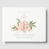 Zachte pasta's Roos Floral Cross Bunch Baptisme Gastenboek (Voorkant)