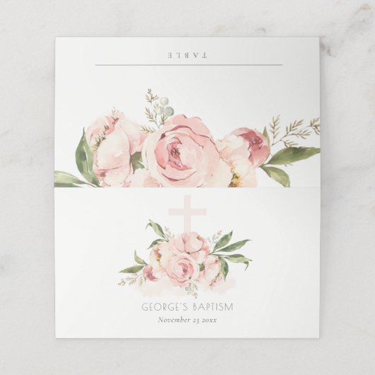 Zachte pasta's Roos Floral Cross Bunch Baptisme Plaatskaartje (Buitenkant ongevouwen)