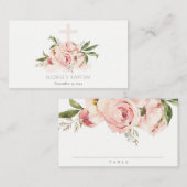 Zachte pasta's Roos Floral Cross Bunch Baptisme Plaatskaartje (Voorkant / Achterkant)