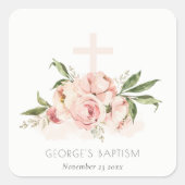 Zachte pasta's Roos Floral Cross Bunch Baptisme Vierkante Sticker (Voorkant)