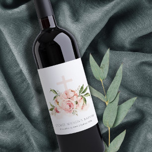 Zachte pasta's Roos Floral Cross Bunch Baptisme Wijn Etiket