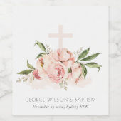 Zachte pasta's Roos Floral Cross Bunch Baptisme Wijn Etiket (Enkel label)