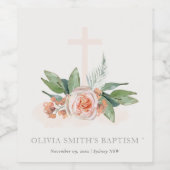 Zachte pasta's Roos Floral Cross Bunch Baptisme Wijn Etiket (Enkel label)