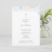 Zachte pastblauw ponies Cross Boy Baptisme Kaart (Staand voorkant)