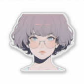Zachte Pastel Anime Meisje met Bril Sticker (Voorkant)