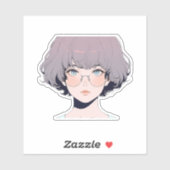 Zachte Pastel Anime Meisje met Bril Sticker (Vel)