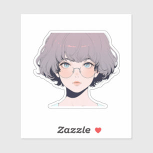 Zachte Pastel Anime Meisje met Bril Sticker