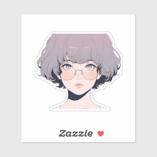 Zachte Pastel Anime Meisje met Bril Sticker (Vel)