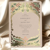 Zachte pastel Art Nouveau Dragonfly bruiloft Folie Uitnodiging