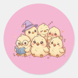 Zachte Pastel Baby Kuikens Stickerblad Ronde Sticker