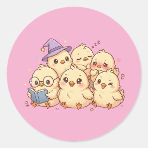 Zachte Pastel Baby Kuikens Stickerblad Ronde Sticker