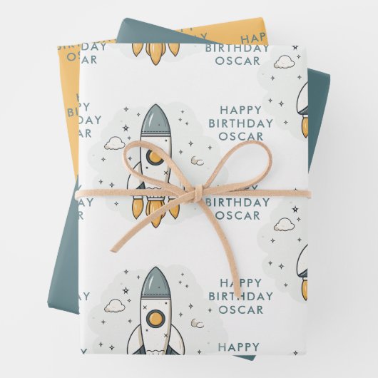 Zachte Pastel Beige Raketschip Inpakpapier Vel (In situ)