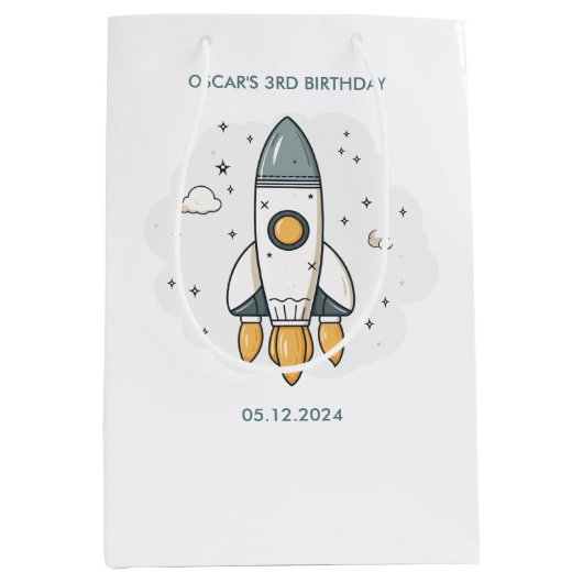 Zachte Pastel Beige Raketschip Medium Cadeauzakje (Voorkant)