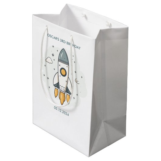 Zachte Pastel Beige Raketschip Medium Cadeauzakje (Achterkant Gekanteld)