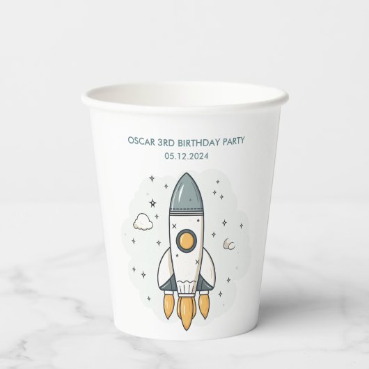 Zachte Pastel Beige Raketschip Papieren Bekers (Achterkant)
