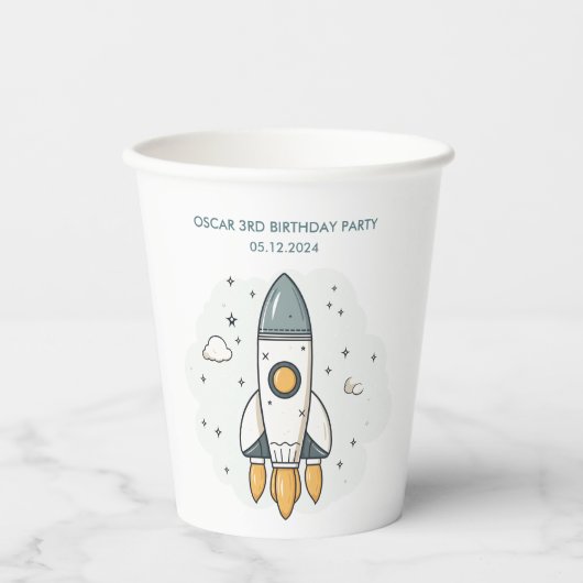 Zachte Pastel Beige Raketschip Papieren Bekers (Voorkant)